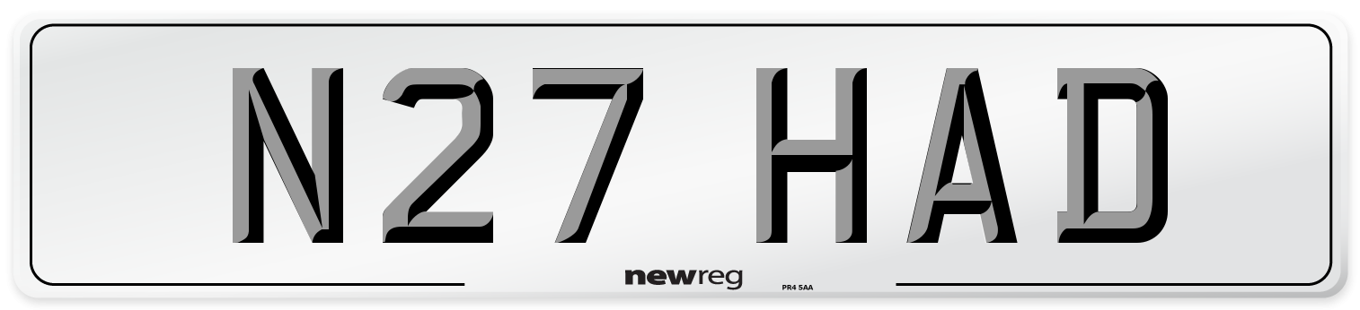 N27 HAD Number Plate from New Reg